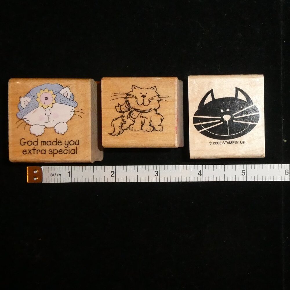 Set of 3 Kitty Cats Wood Mounted Rubber Stamps – Mixed Brands